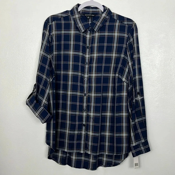 Zac & Rachel Women’s 1X New Plaid Button Up Rolled Tab Long Sleeve Shirt - Picture 1 of 8